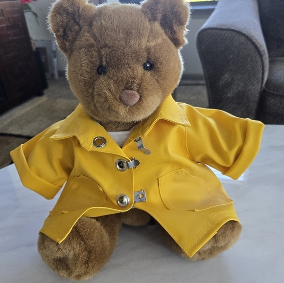 Vintage 90s Boyds Build A Bear Workshop Big 13inch Teddy Bear Yellow Raincoat - Picture 2 of 10